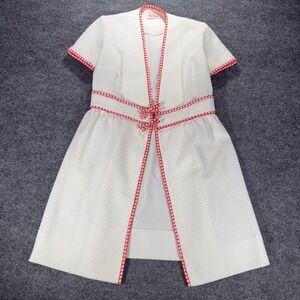 Vintage Anne Fogarty Dress White Honeycomb Pique Red Polka Dot Trim 60s Rare